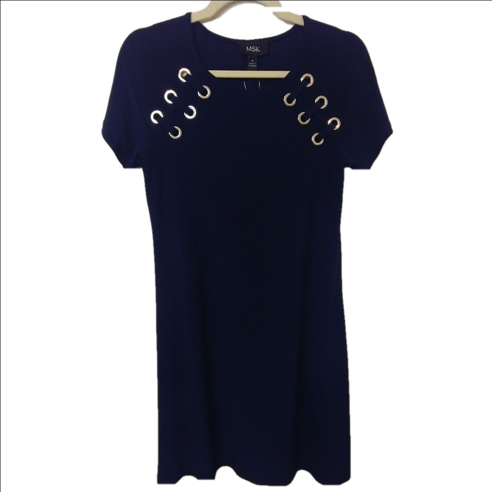 MSK Dress Women's Navy Blue Size S‎ Cap Sleeve Midi Stretch NWT!